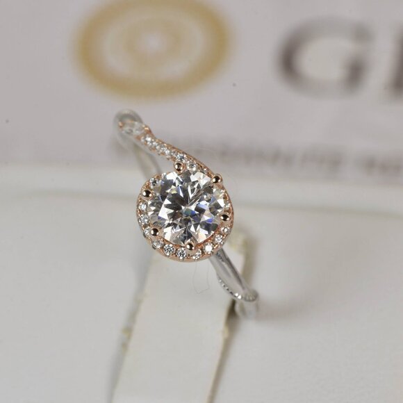 Certified Moissanite Ring 1ct Halo Wedding Engagement NEW 6 - Picture 6 of 9